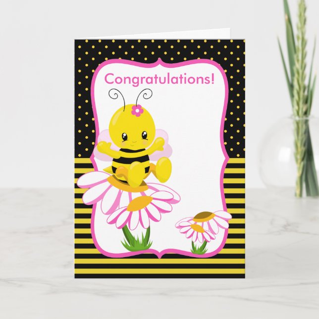 Söt Baby Bee-gratulationskort för flickor Kort (Framsida)