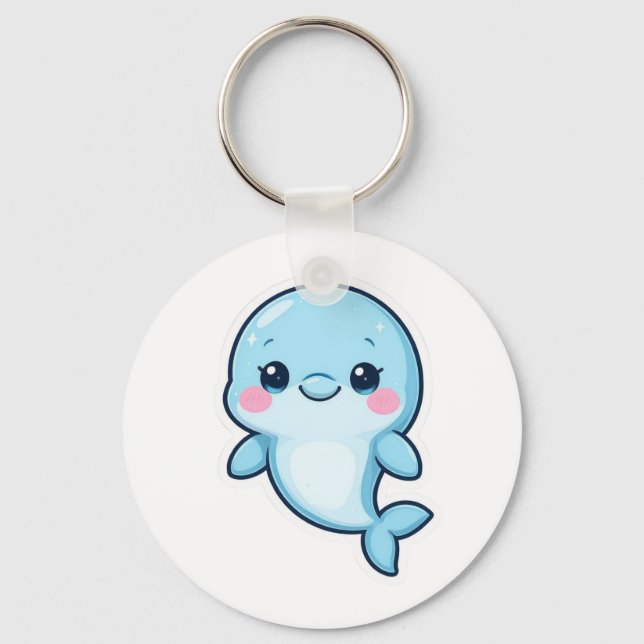 Söt Baby Blå Delfin Nyckelring (Framsida)