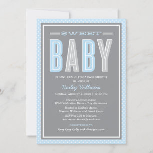 Söt Baby Blå Grå Fet Stils Baby Pojke Babyshower Inbjudningar
