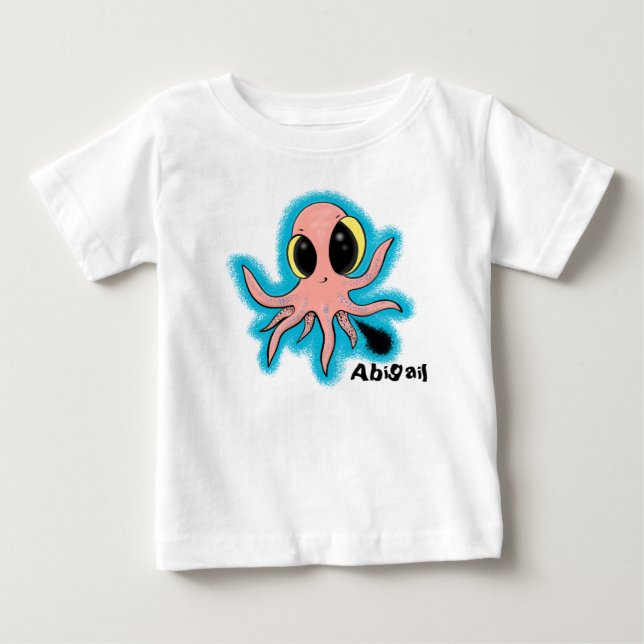 Söt baby bläckfisk tecknad design t shirt (Framsida)