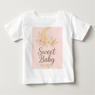 Söt Baby Blommig Mån Design – Skär Pastell Barnk T Shirt