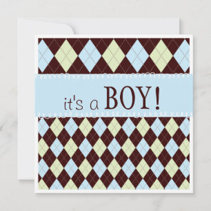 Söt Baby blue argyle Det är en pojkvän-skuggare Inbjudningar