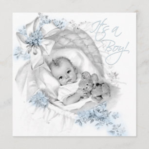 Söt Baby Blue Bassinet Babykalas Inbjudningar