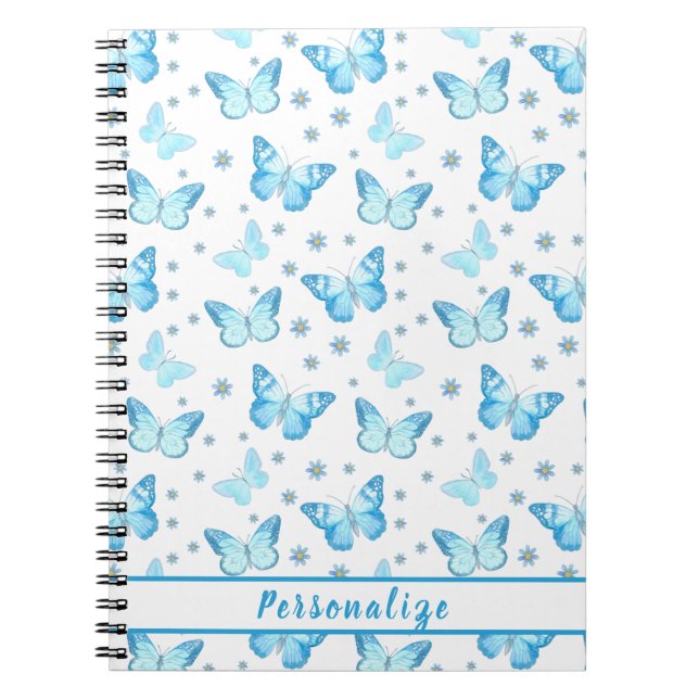 Söt Baby blue Butterfly Blommönster Design Anteckningsbok (Framsidan)