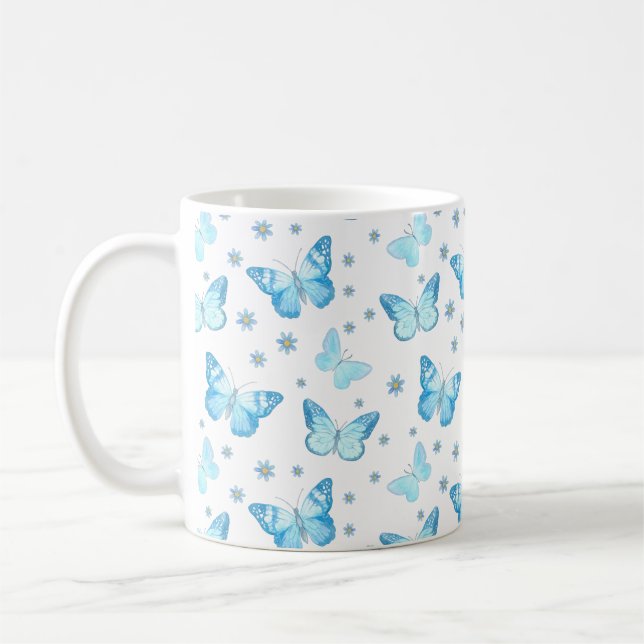 Söt Baby blue Butterfly Blommönster Design Kaffemugg (Vänster)