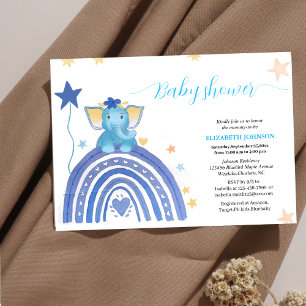 Söt baby blue elefant med regnbåge dusch i inbjudningar