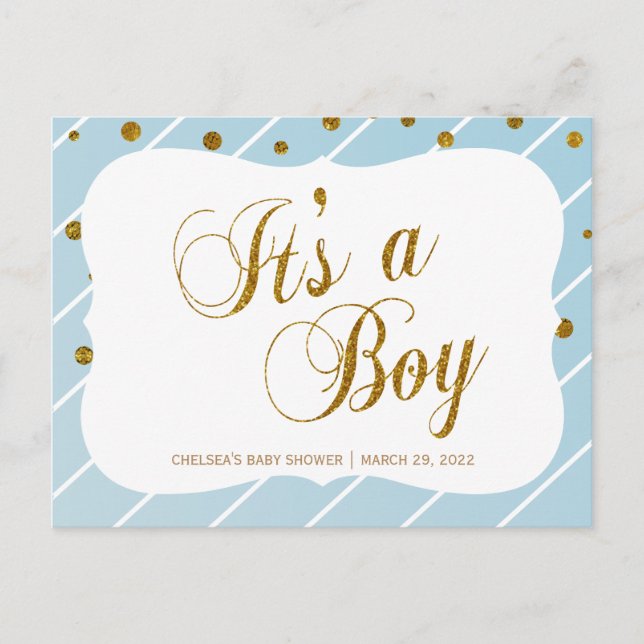 Söt Baby Blue och Guld Konfetti - RSVP 2 Vykort (Framsida)