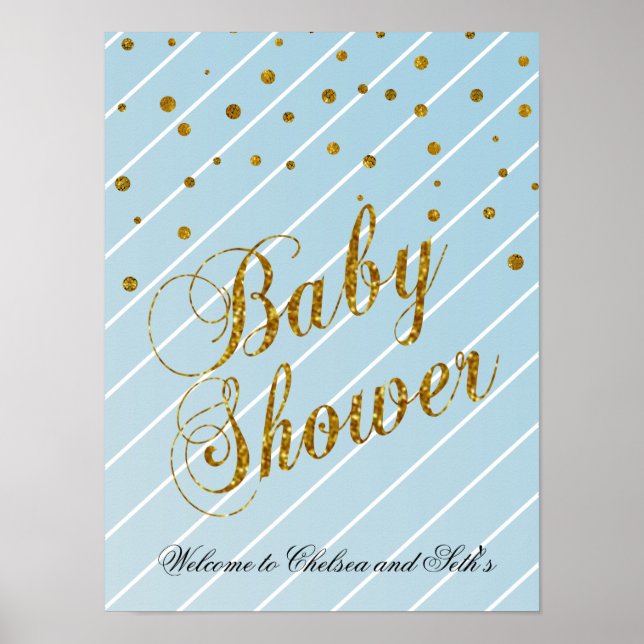 Söt Baby blue och Guld-konfetti - Välkomna Poster (Framsidan)