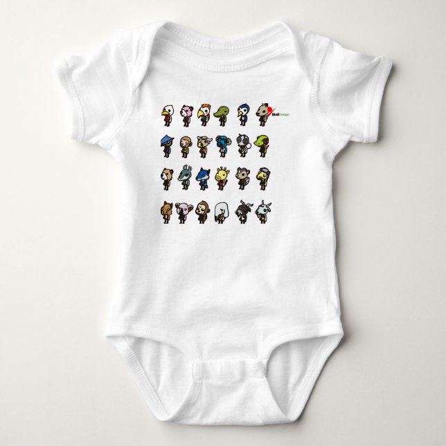 Söt Baby Bodysuit med Djurvänner  T Shirt (Framsida)