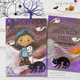 Söt Baby boo, katt & Pojk Halloween-fest Inbjudningar