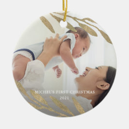 Söt Baby: Botaniskt foto från första julen Julgransprydnad Keramik