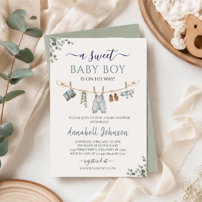 Söt Baby Boy Baby Shower Inbjudningar (Skapare uppladdad)