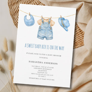 Söt baby boy klädstreck Baby Shower Inbjudningar