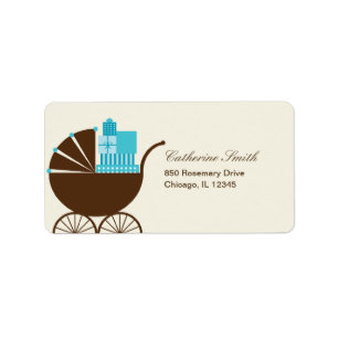 Söt Baby Carriage Address Label - Blue Adressetikett