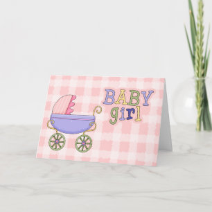 Söt Baby Carriage Flicka Greeting Card Kort