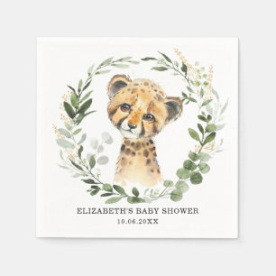Söt Baby Cheetah Botanical Greenery Guld Shower Pappersservett