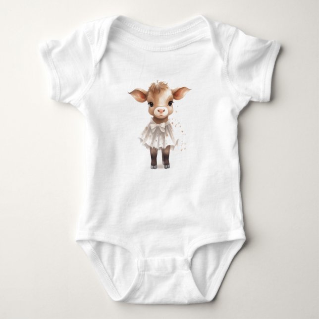 Söt Baby Cow Calf i en klänning T Shirt (Framsida)