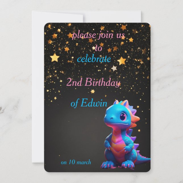 Söt baby dinasaur-födelsedag inbjudningar (Framsida)