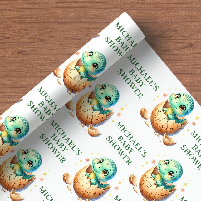 Söt Baby Dino Dusch Inpackningspapper Kläcks Så Presentpapper (Sweet Baby Dino Shower Wrapping Paper Hatching Soon)