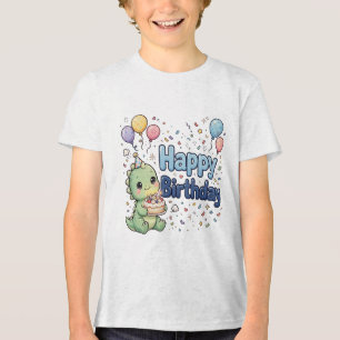 Söt baby-dinosaur Sockerkakbirthdaystårta och ball T Shirt
