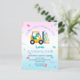 Söt baby dinosaur traktor Lastbil Födelsedag barn Vykort