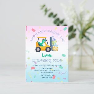Söt baby dinosaur traktor Lastbil Födelsedag barn Vykort