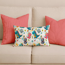 Söt baby-dinosaurie marinblå barnkammare lumbalpås lumbarkudde