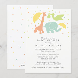 Söt Baby djur Baby Shower, inbjudan till Neutralt