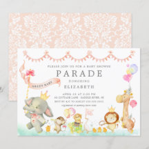 Söt Baby djur Parad Baby Shower-inbjudan