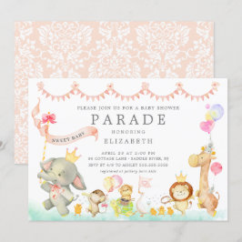 Söt Baby djur Parad Baby Shower-inbjudan Inbjudningar