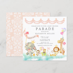 Söt Baby djur Parad Baby Shower-inbjudan Inbjudningar
