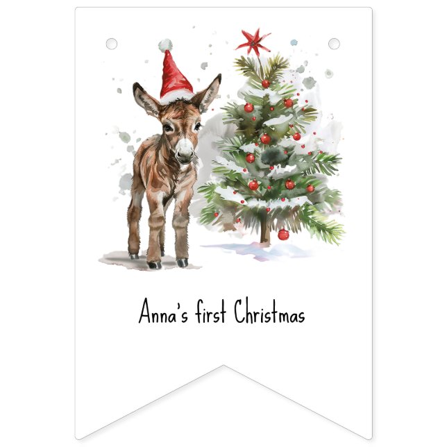 Söt baby donkey och julgran, anpassade vimplar (Första flaggan)