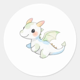 Söt Baby Dragon Watercolor Illustration Sticker Runt Klistermärke