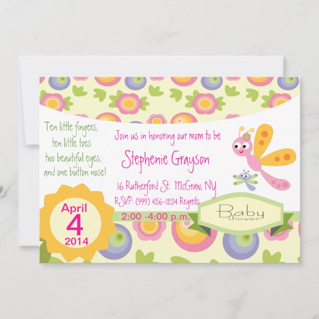 Söt Baby Dragonfly Shower Inbjudan (Framsida)