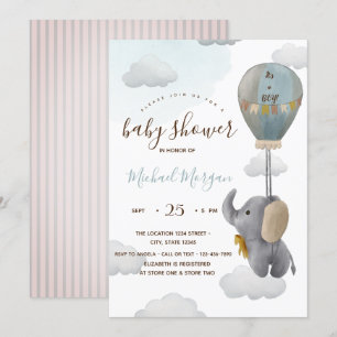 Söt baby elefant ballong ränder baby shower inbjudningar