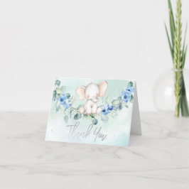 Söt baby elefant blå rosor tack kort