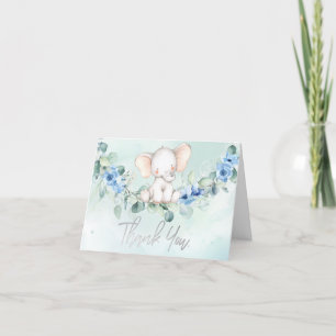 Söt baby elefant blå rosor tack kort
