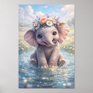 Söt baby elefant blomkrona vattenstänk sjuksköters poster