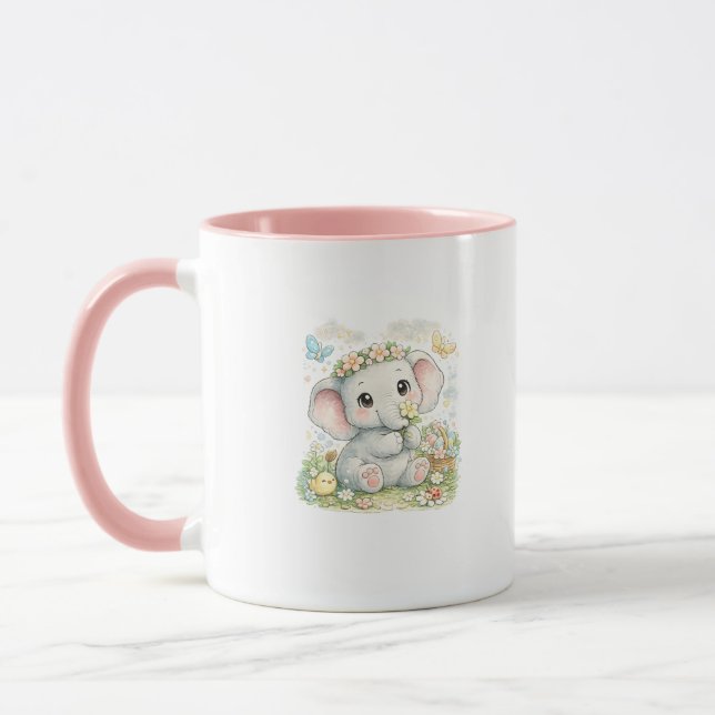 Söt Baby Elefant Blommig Kaffemug Mugg (Vänster)