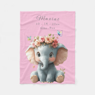 Söt baby elefant fjärilar blommor fleecefilt