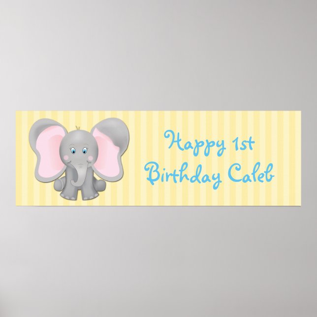 Söt Baby Elefant Födelsedags- eller Bröllopsfest B Poster (Framsidan)