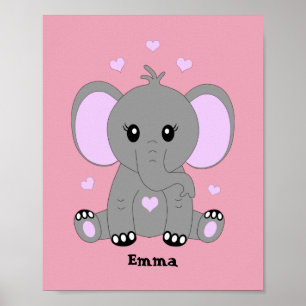 Söt baby elefant i rosa för flickor poster