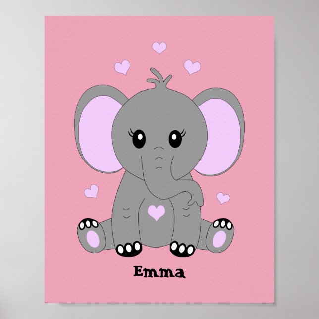 Söt baby elefant i rosa för flickor  poster (Framsidan)