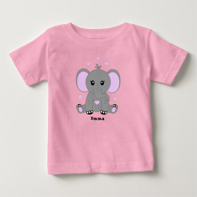 Söt baby elefant i rosa för flickor t shirt (Framsida)