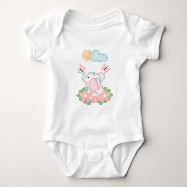 Söt baby elefant med rosa blommor t shirt (Framsida)