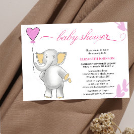Söt baby-elefant med rosa hjärtbabydusch inbjudningar