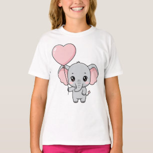 Söt baby elefant med rosa hjärtballong Kawaii T Shirt