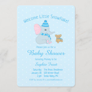 Söt baby elefant och teddybjörn baby shower inbjudningar