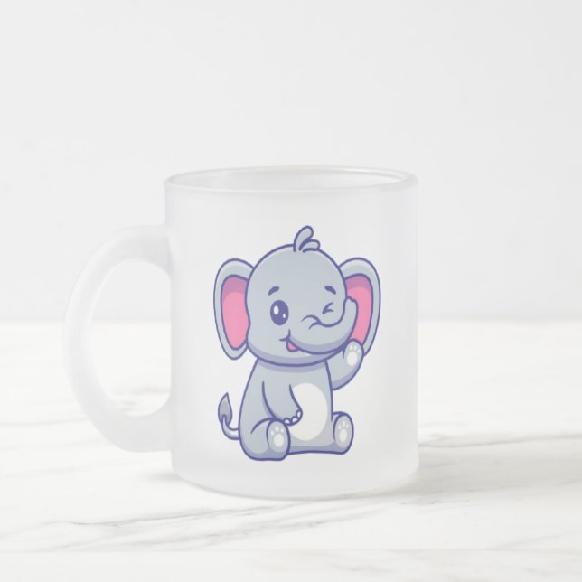 Söt baby elefant sittande tecknad-23800 frostad glasmugg (Vänster)