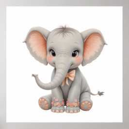 Söt Baby Elefant Väggkonst – Nursery Affisch